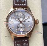 IWC Big Pilots Silver Dial Rose Gold Brown Leather Strap Monopusher Swiss Replica Watch 